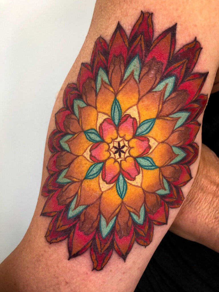 Color Floral Mandala Tattoo