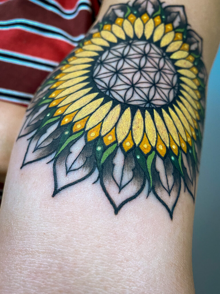 Geometric Sunflower Mandala Tattoo 2