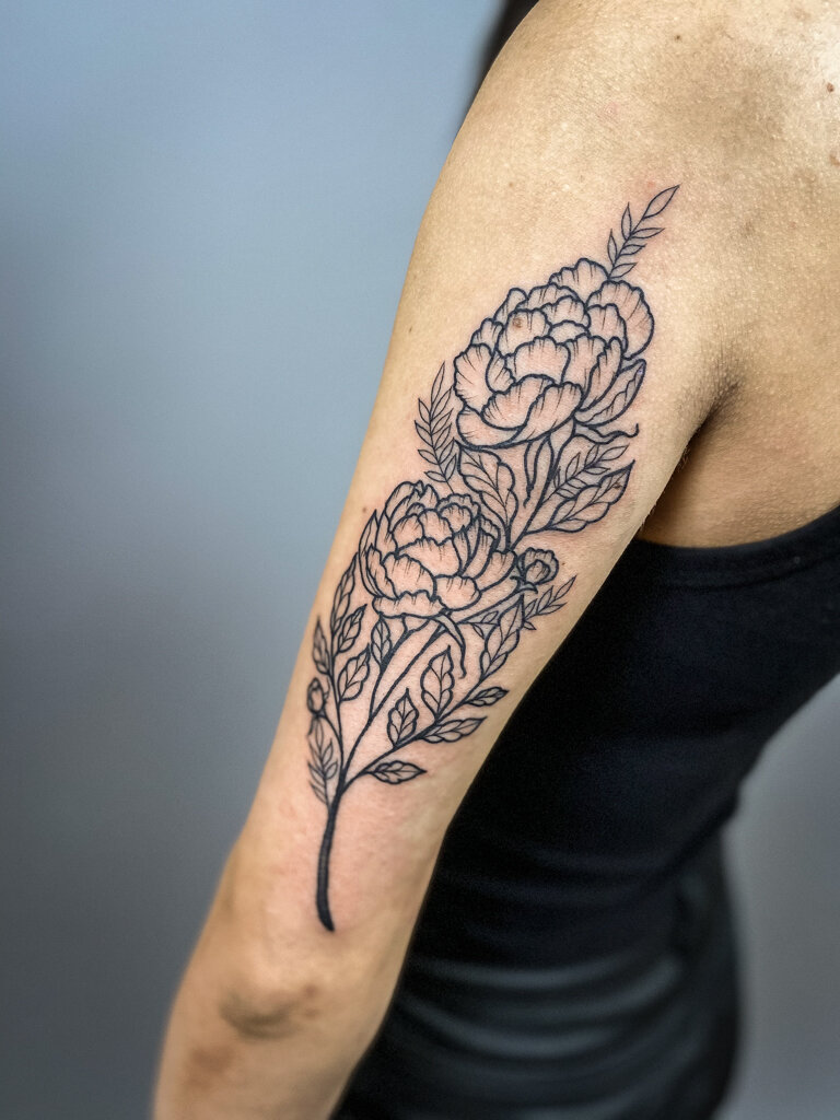 Peony lineart tattoo 2