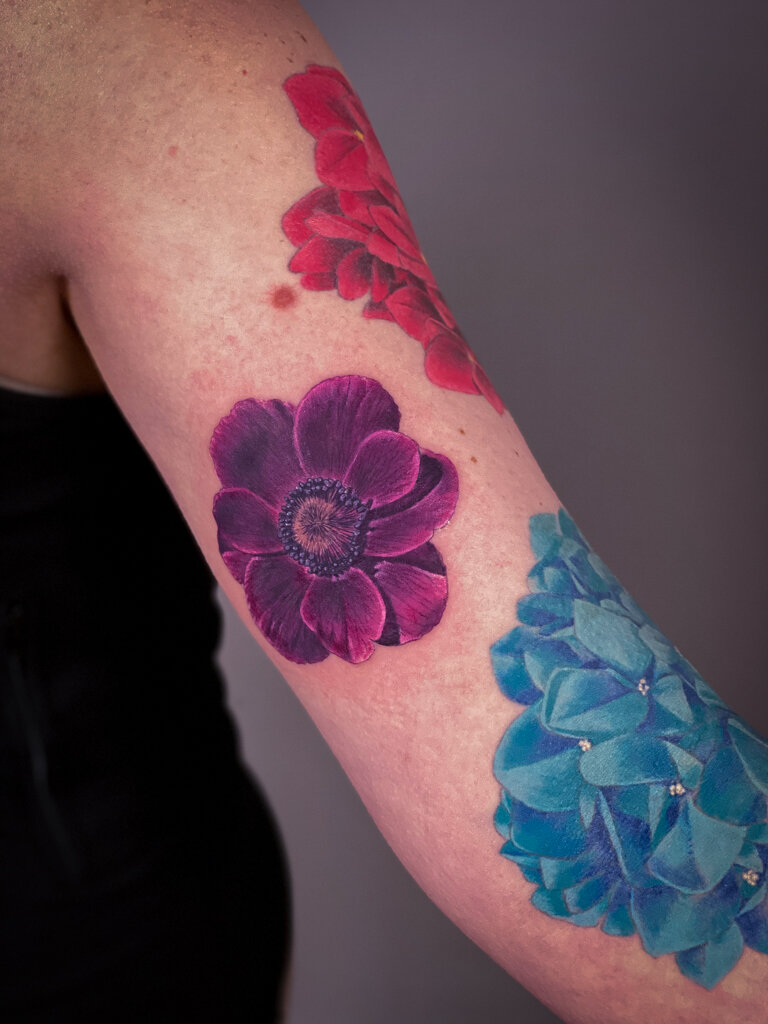 realistic flower tattoo sleeve 1