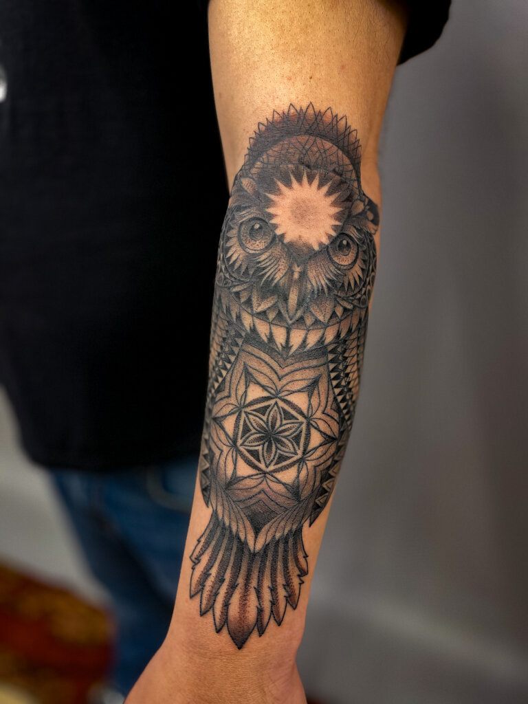 Geometric Owl Mandala Tattoo 1