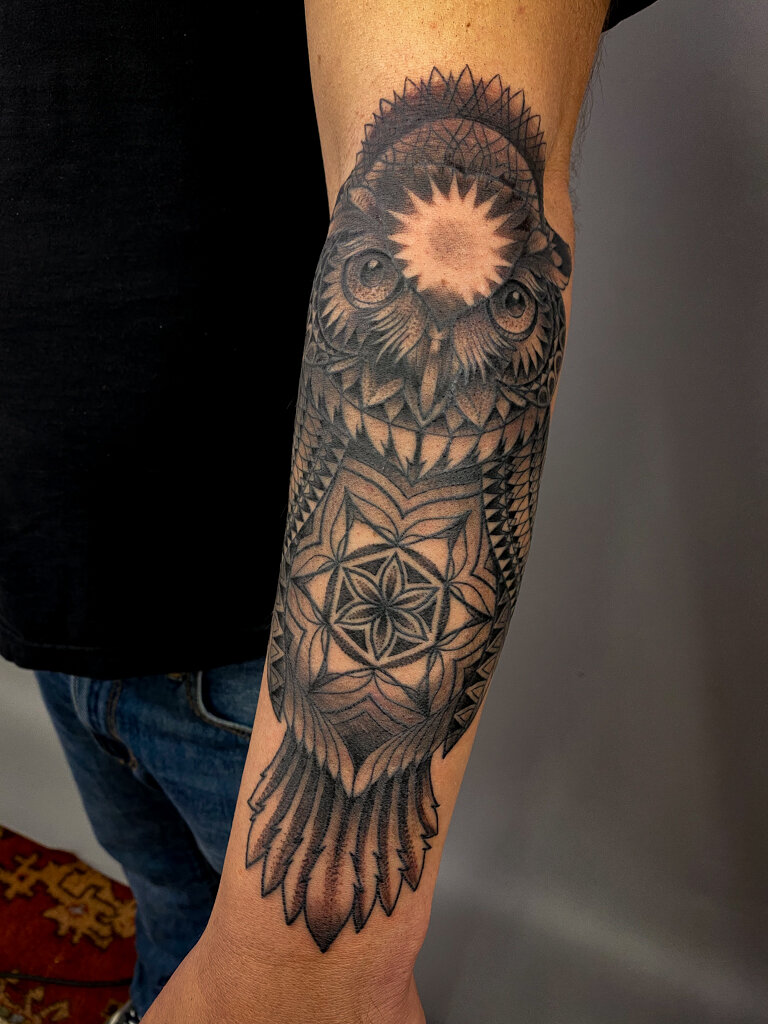 Geometric Owl Mandala Tattoo 2