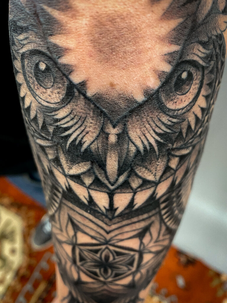 Geometric Owl Mandala Tattoo 3