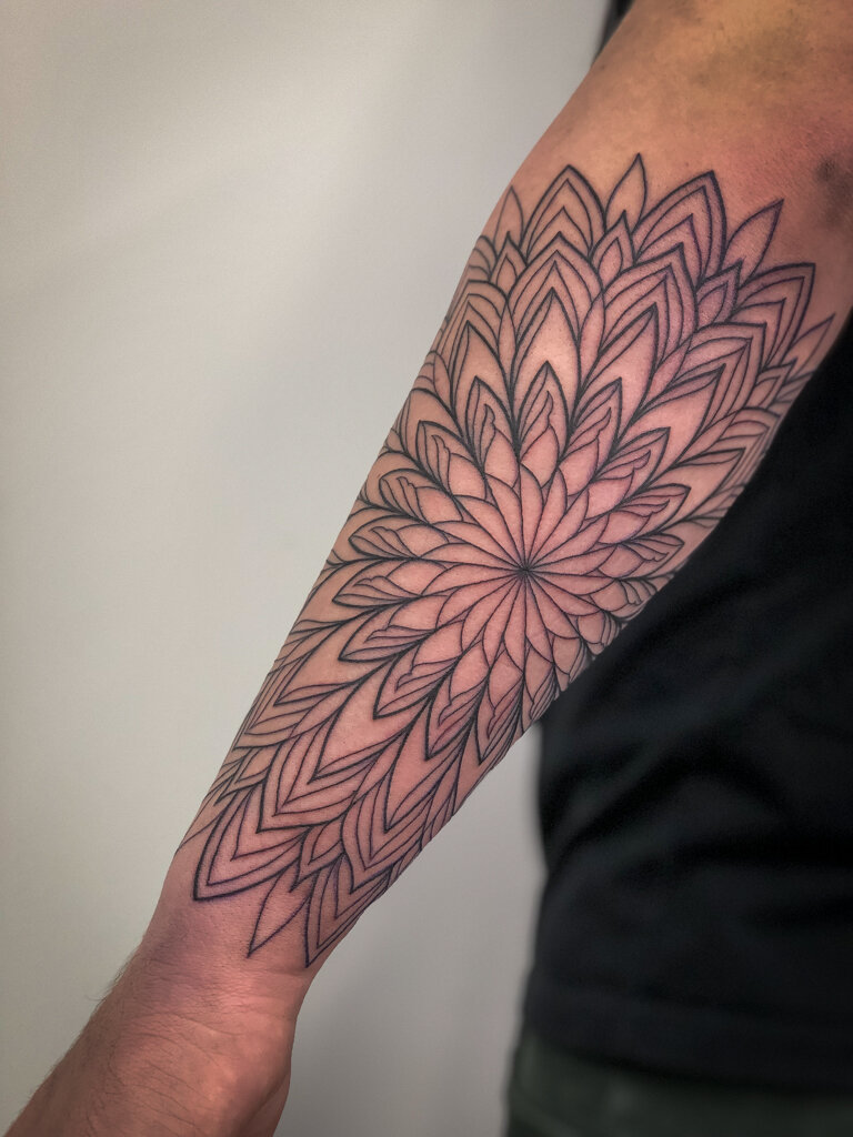Floral Geometric Mandala Forearm Tattoo 3