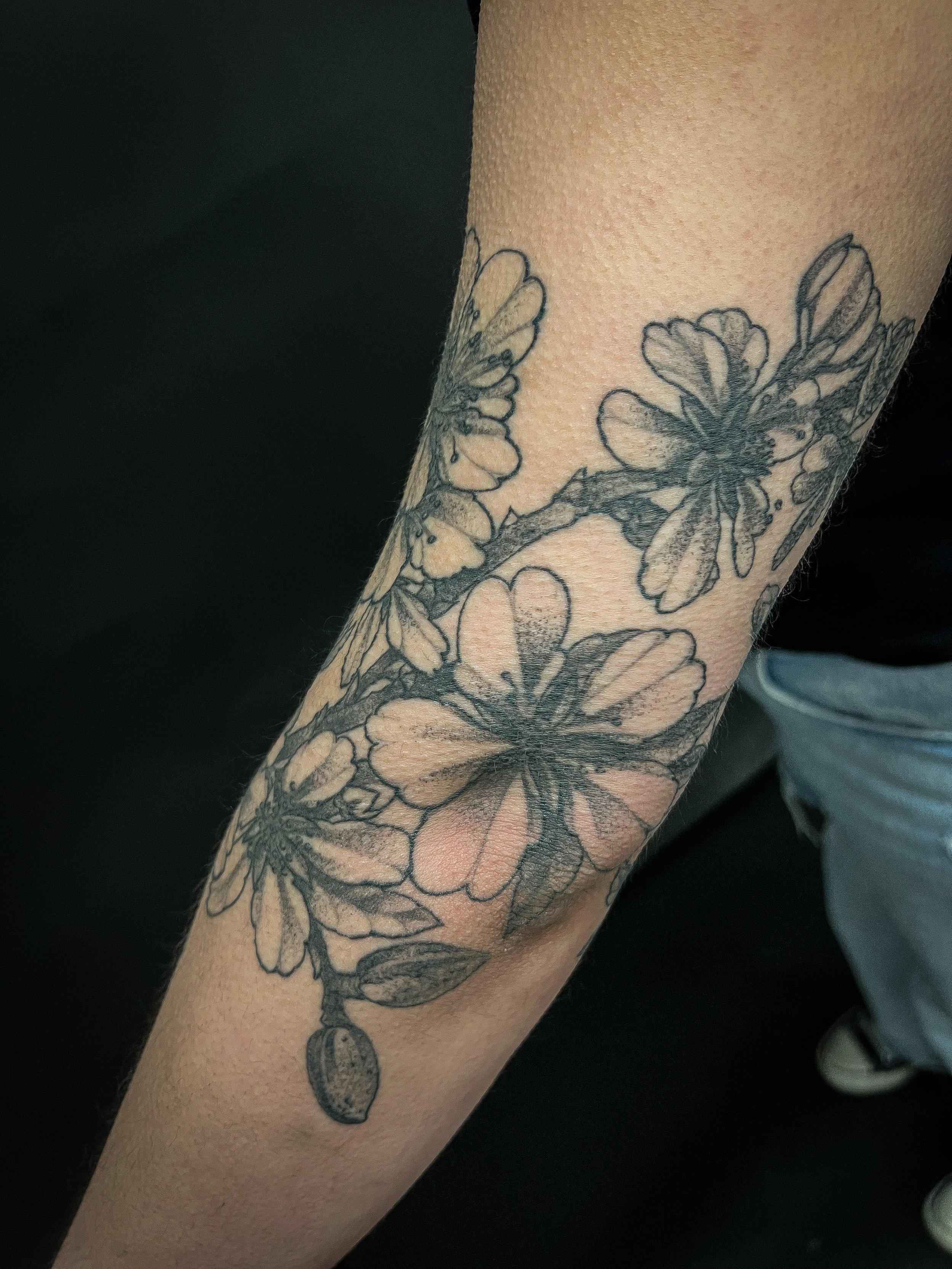 Blackwork Almond Blossom Tattoo 5