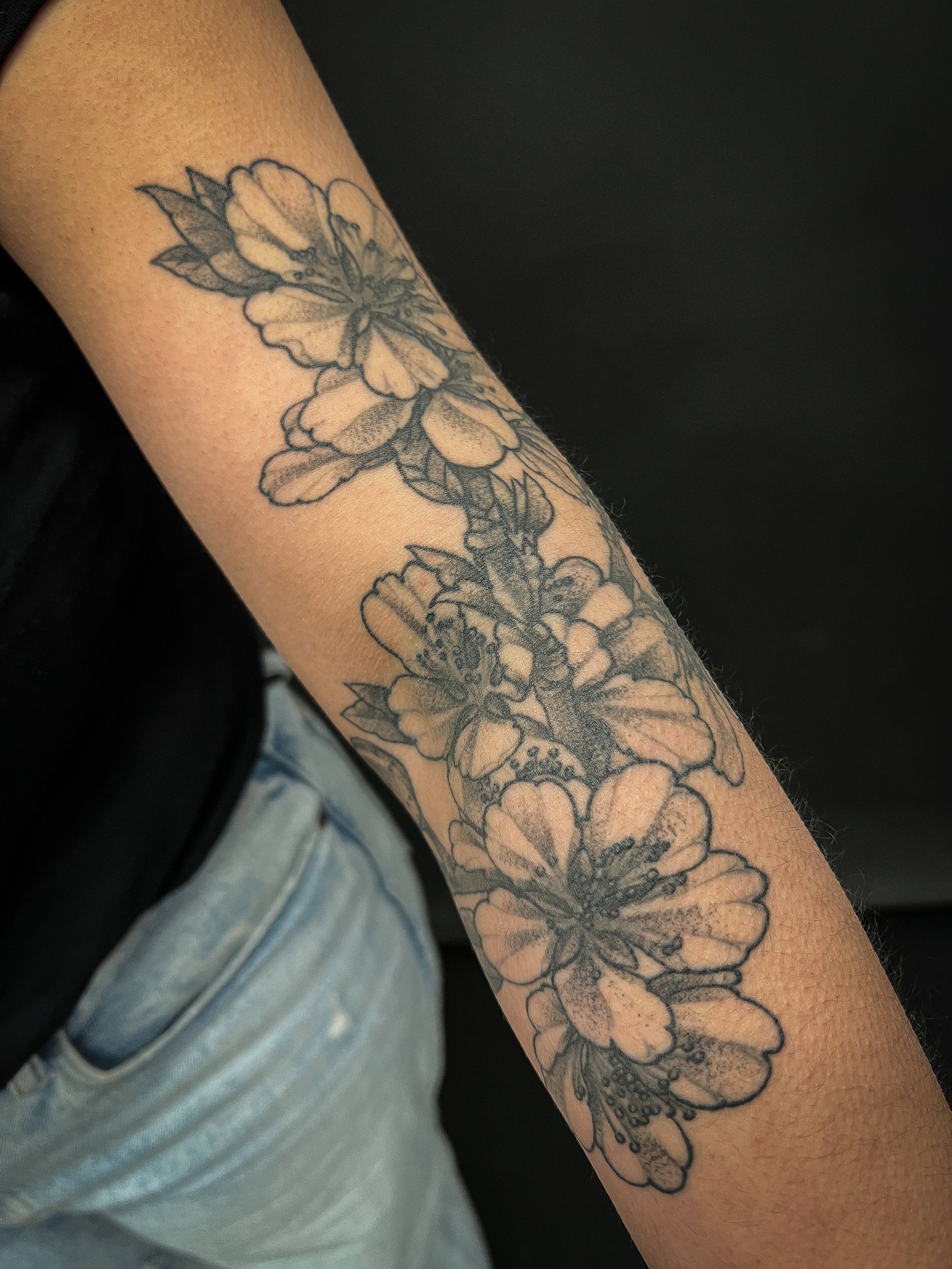 Blackwork Almond Blossom Tattoo 3