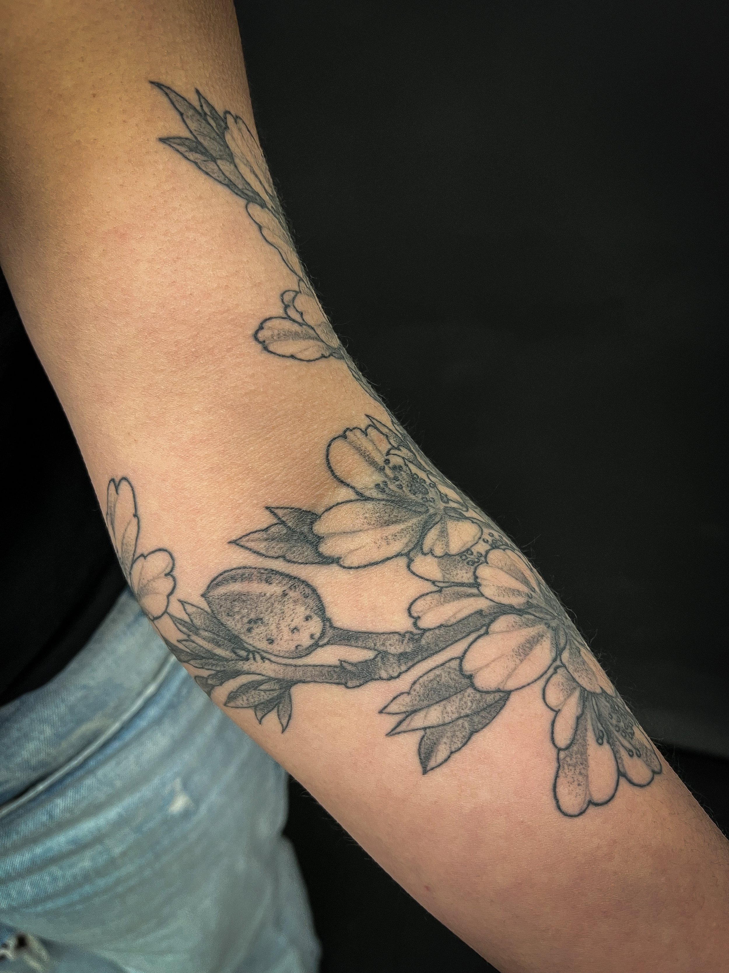 Blackwork Almond Blossom Tattoo 4
