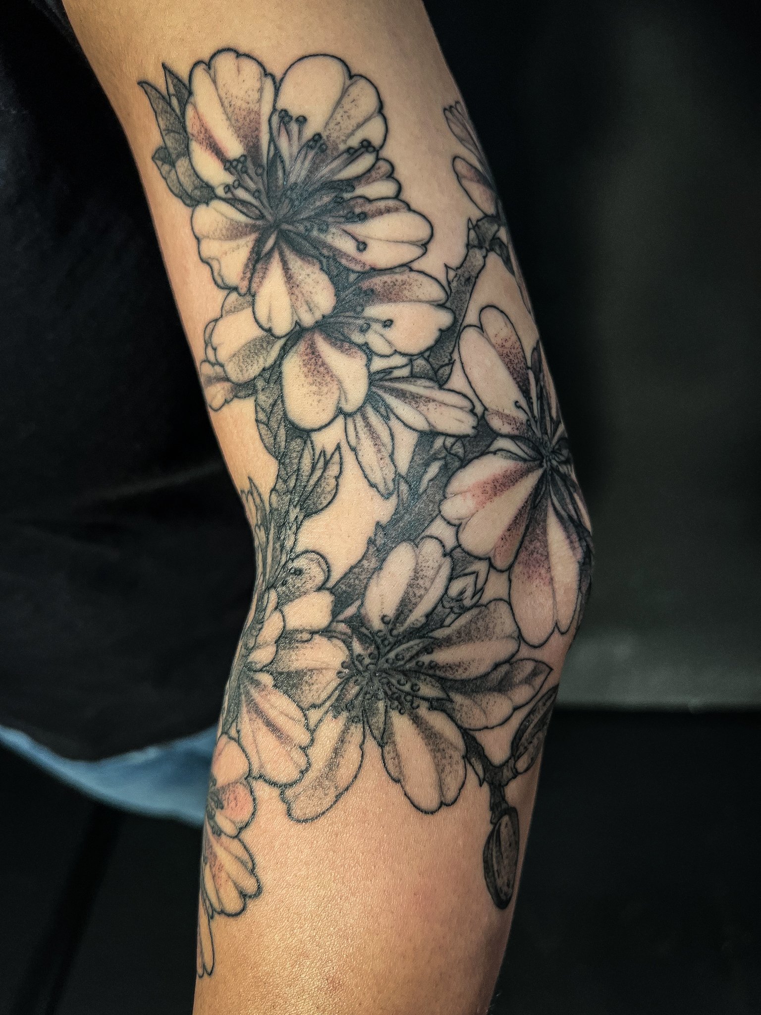 Blackwork Almond Blossom Tattoo 2