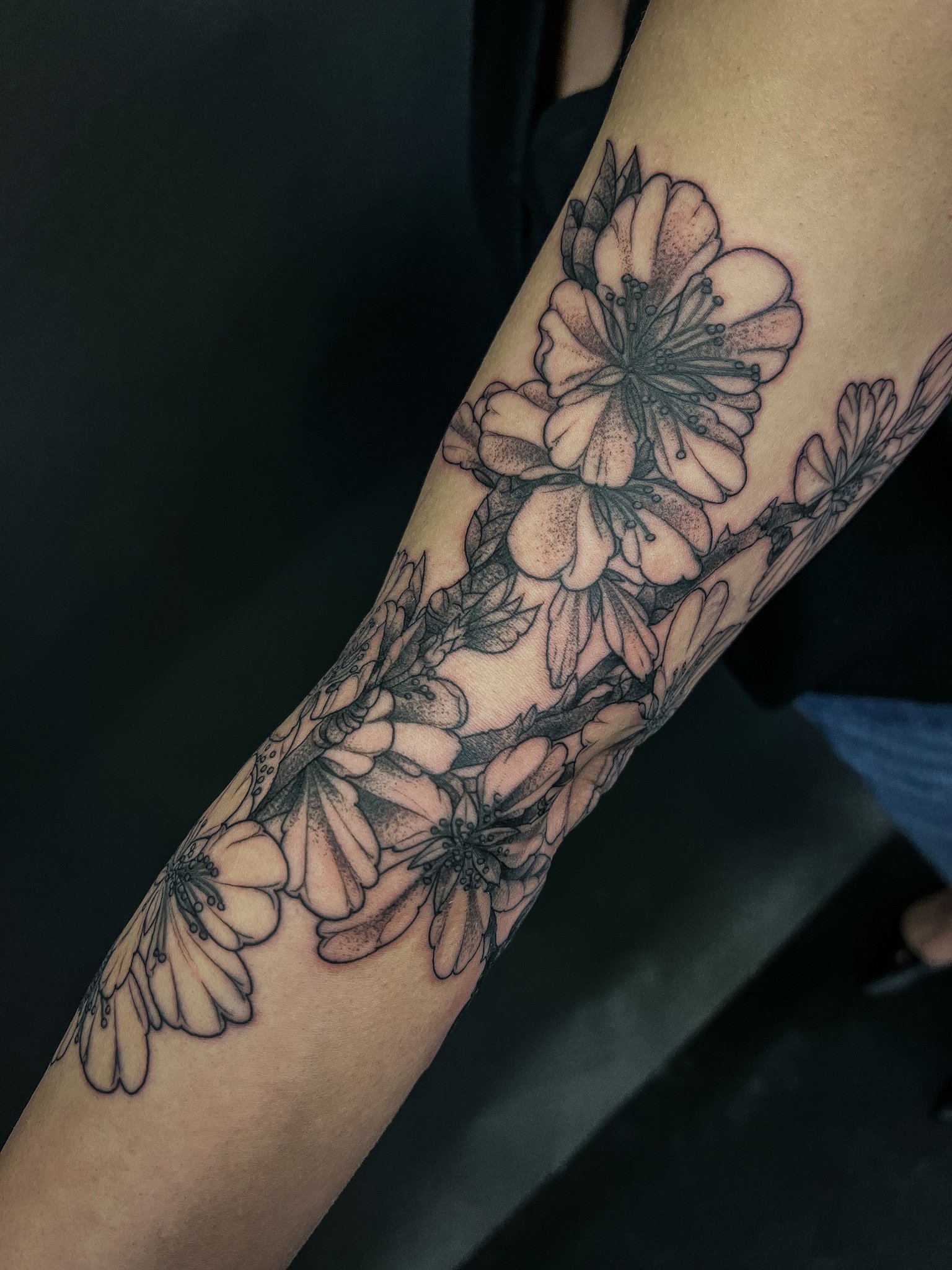 Blackwork Almond Blossom Tattoo 1