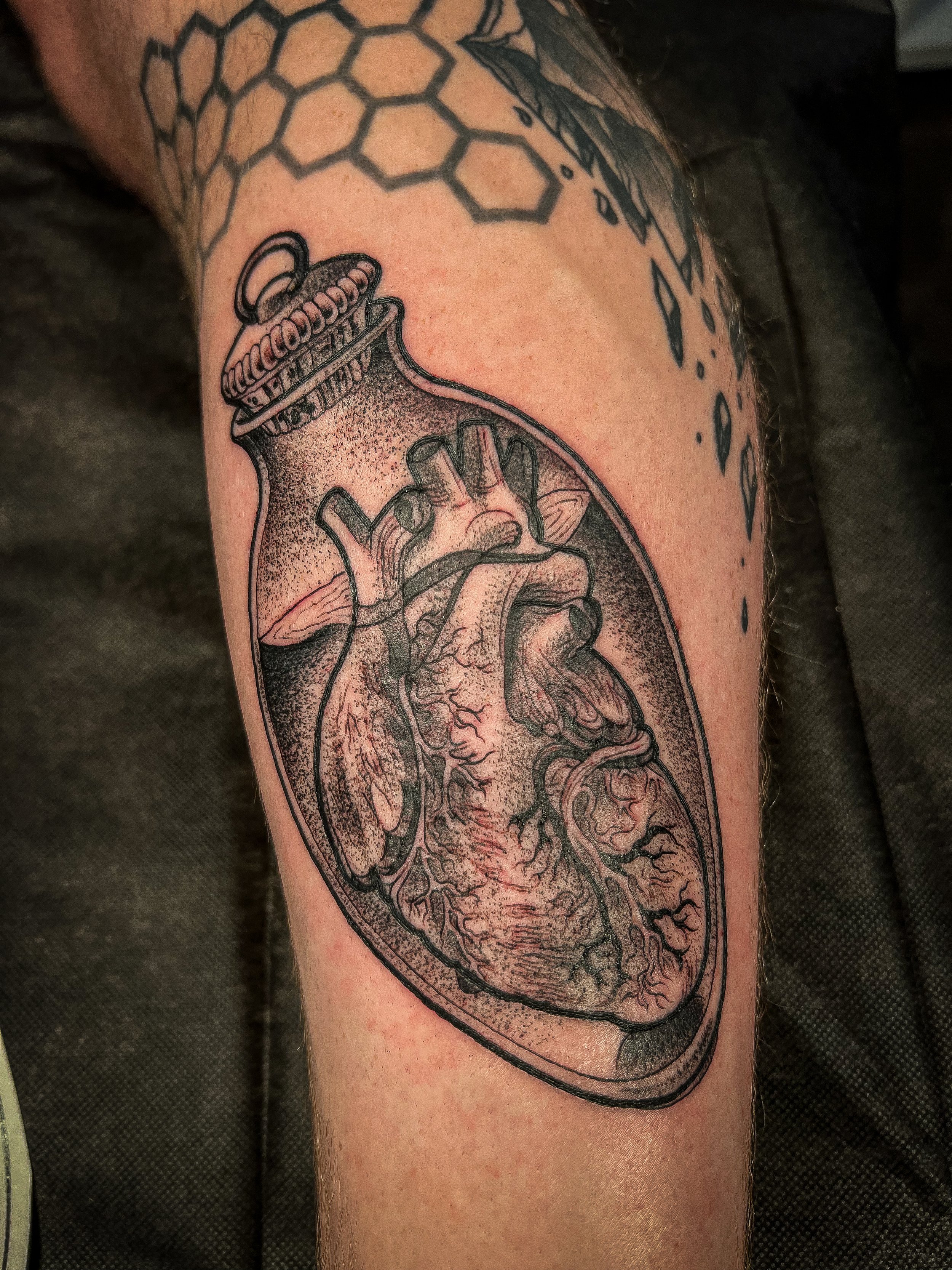 Blackwork Heart In A Bottle Tattoo 1