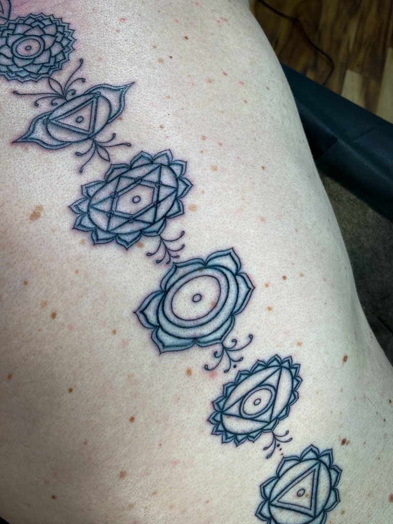 Lineart Chakra Spine Blackwork Tattoo 2