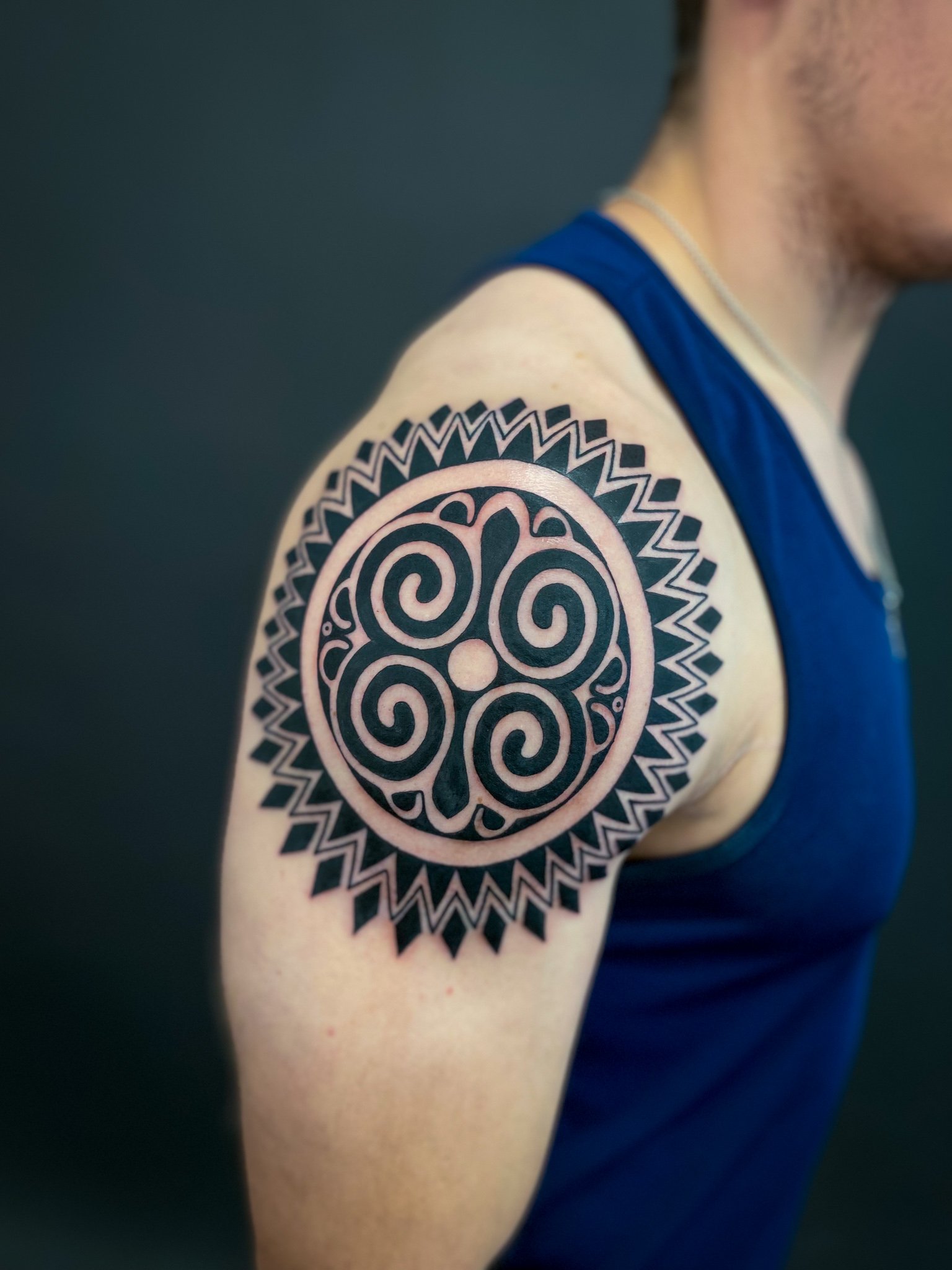 Blackwork Geometric Strenth Mandala Sun