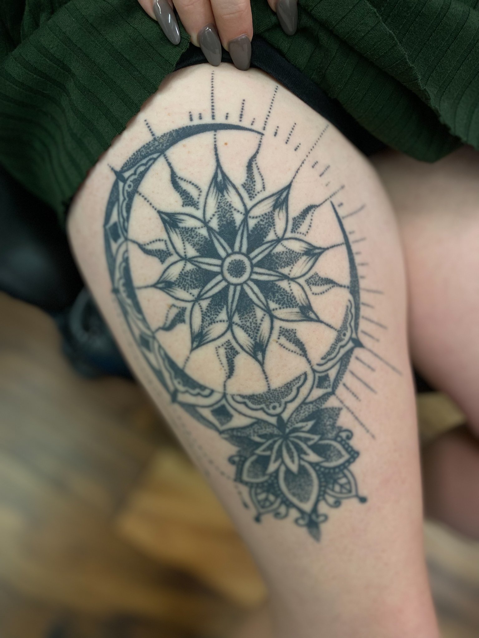 Dotwork Mandala Moon Tattoo