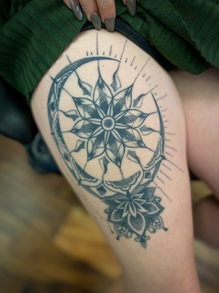 Mehndi Moon Mandala Dotwork Tattoo