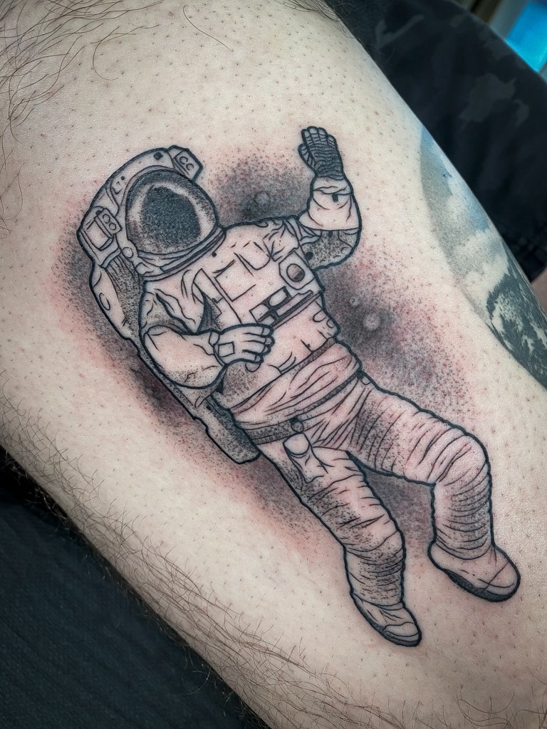 Blackwork Astronaut Dotwork Tattoo