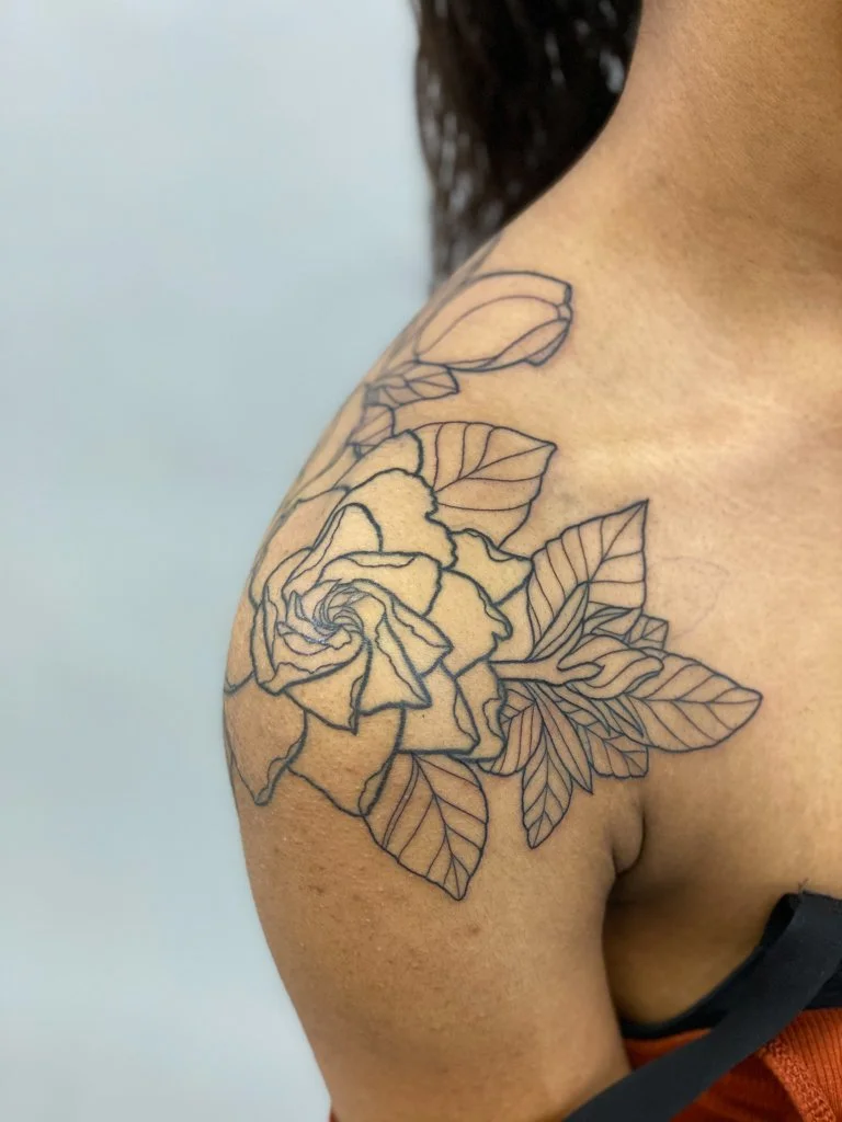 blackwork Gardenia Tattoo
