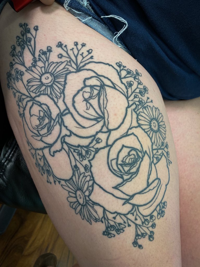 Floral Thigh Tattoo Lineart Tattoo