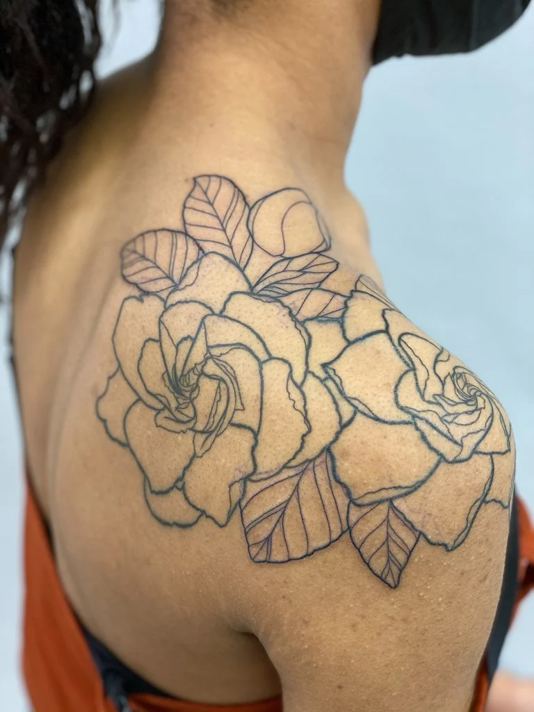 blackwork Gardenia Tattoo