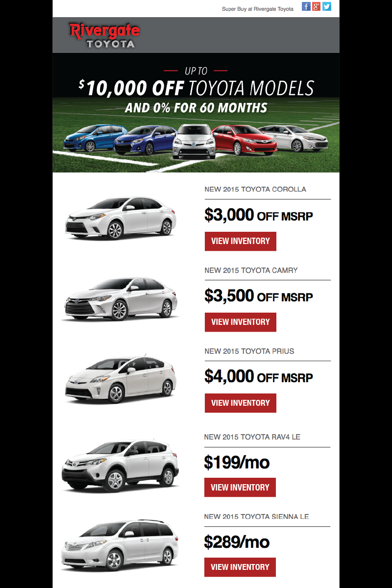 Rivergate Toyota Sales Email Campaign