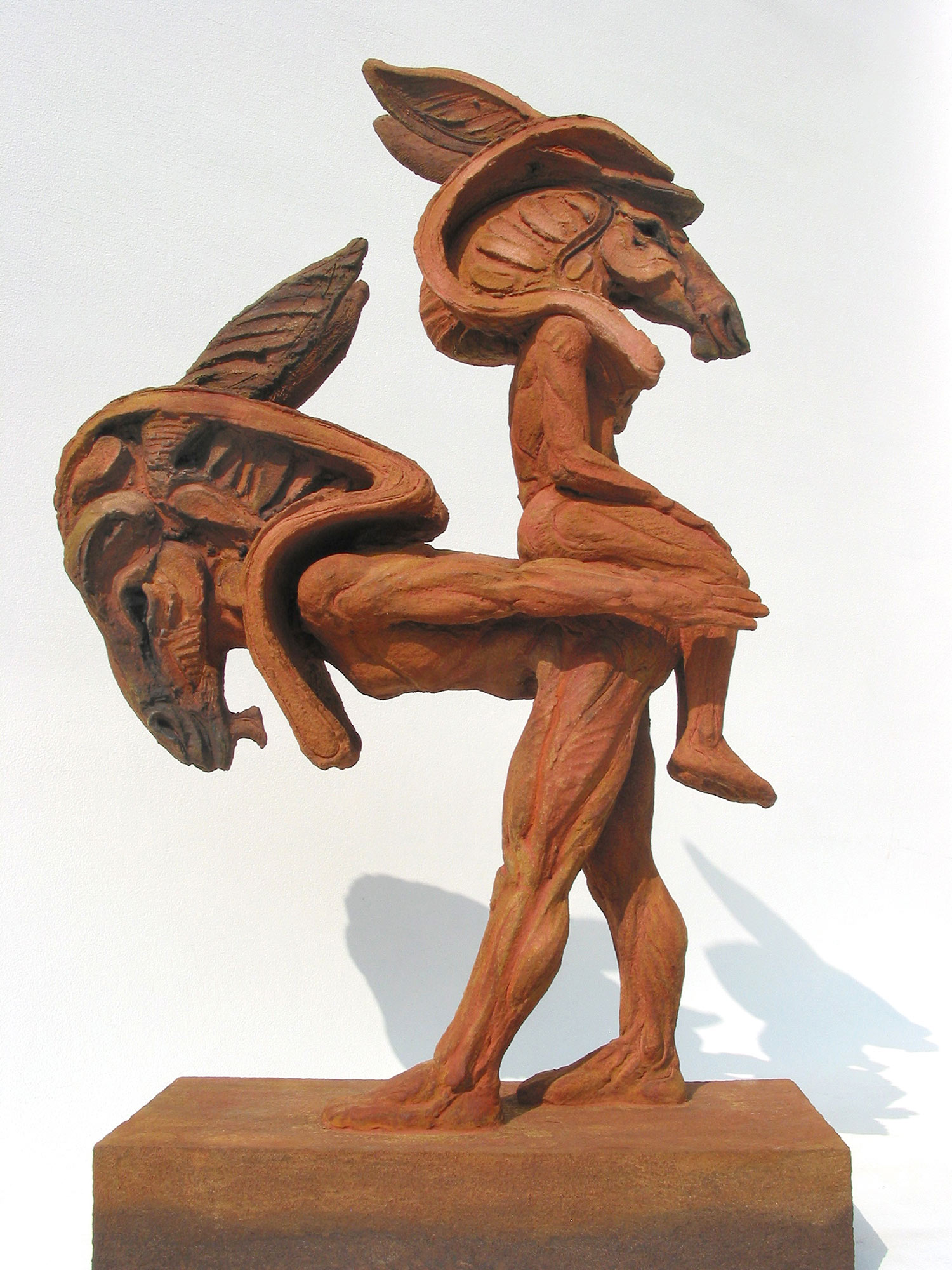 Minimus and Maximus © 77 cm high x 50 cm wide Unique Minimus and Maximus - little and large – an irresistible title for a serious subject of burden: the living have a cross to bear, a monkey on the back – in this case, a donkey or an ass, father and son or two brothers. He isn’t heavy, really. The Egyptian stance takes it back to the tomb.