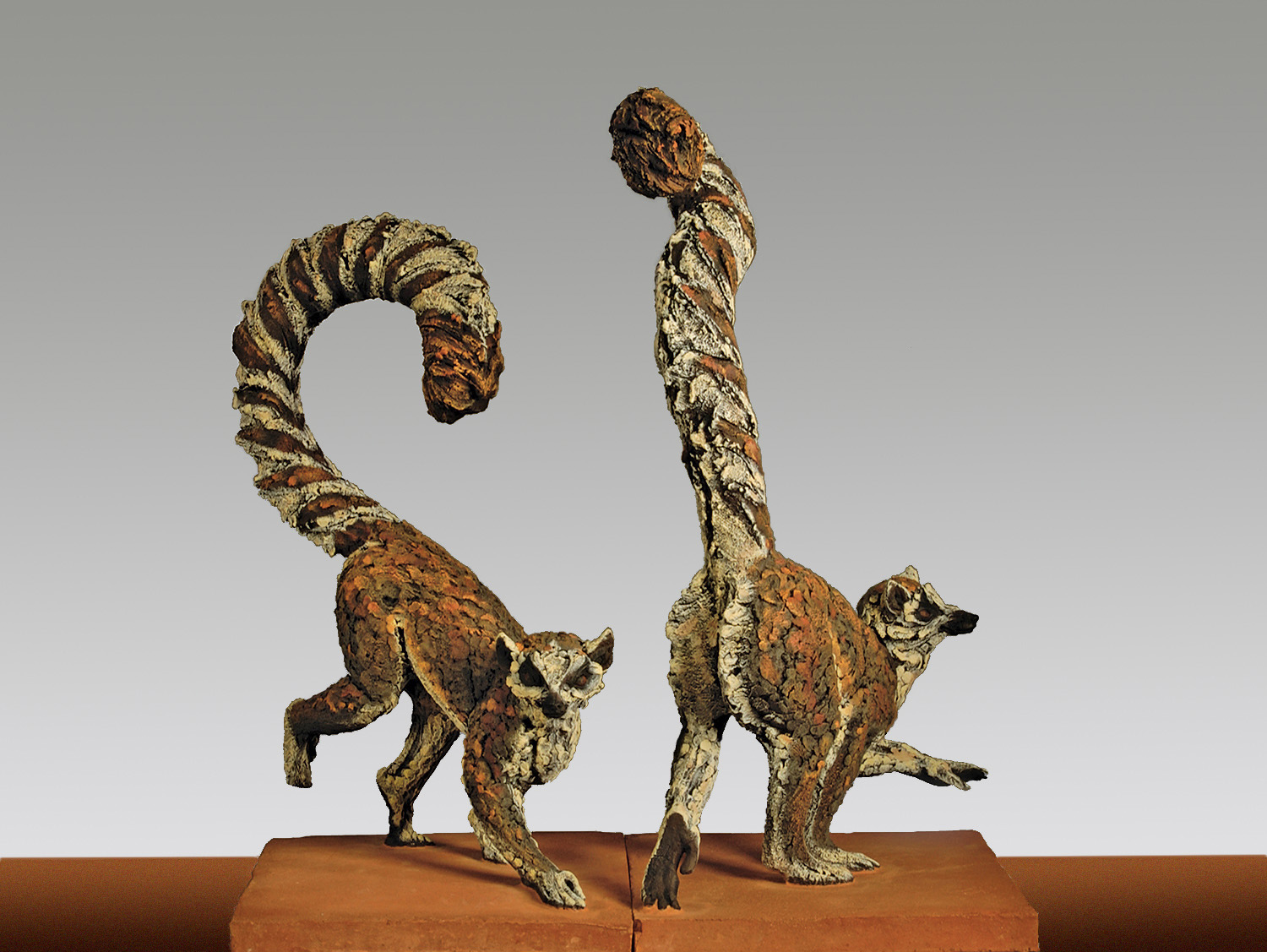  Ring Tailed Lemurs &nbsp; ©  66 cm high x 38 cm wide  Unique 