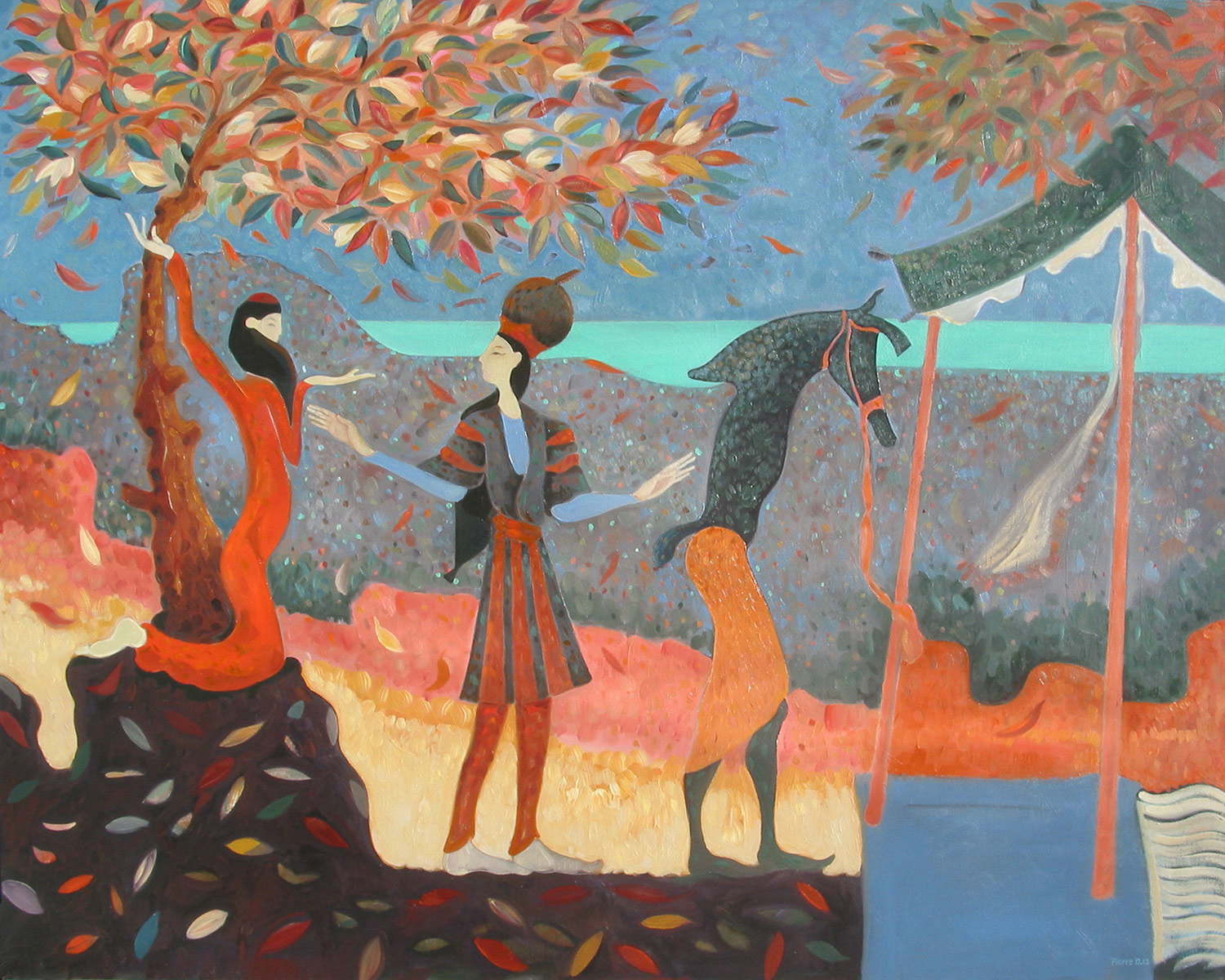  The Travelling Players &nbsp; ©  Oil on canvas  120 cm high x 150 cm wide 
