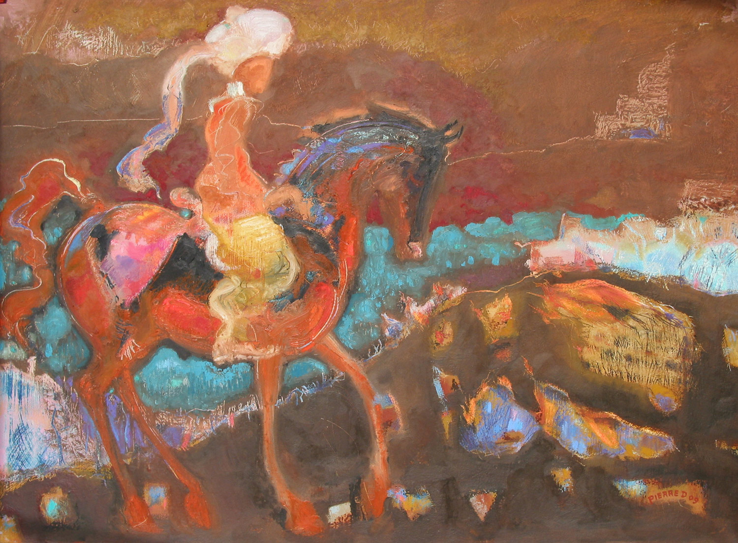  Night on Fire Mountain &nbsp; ©  Oil and oil pastel on fine paper  74 cm high x 105 cm wide 
