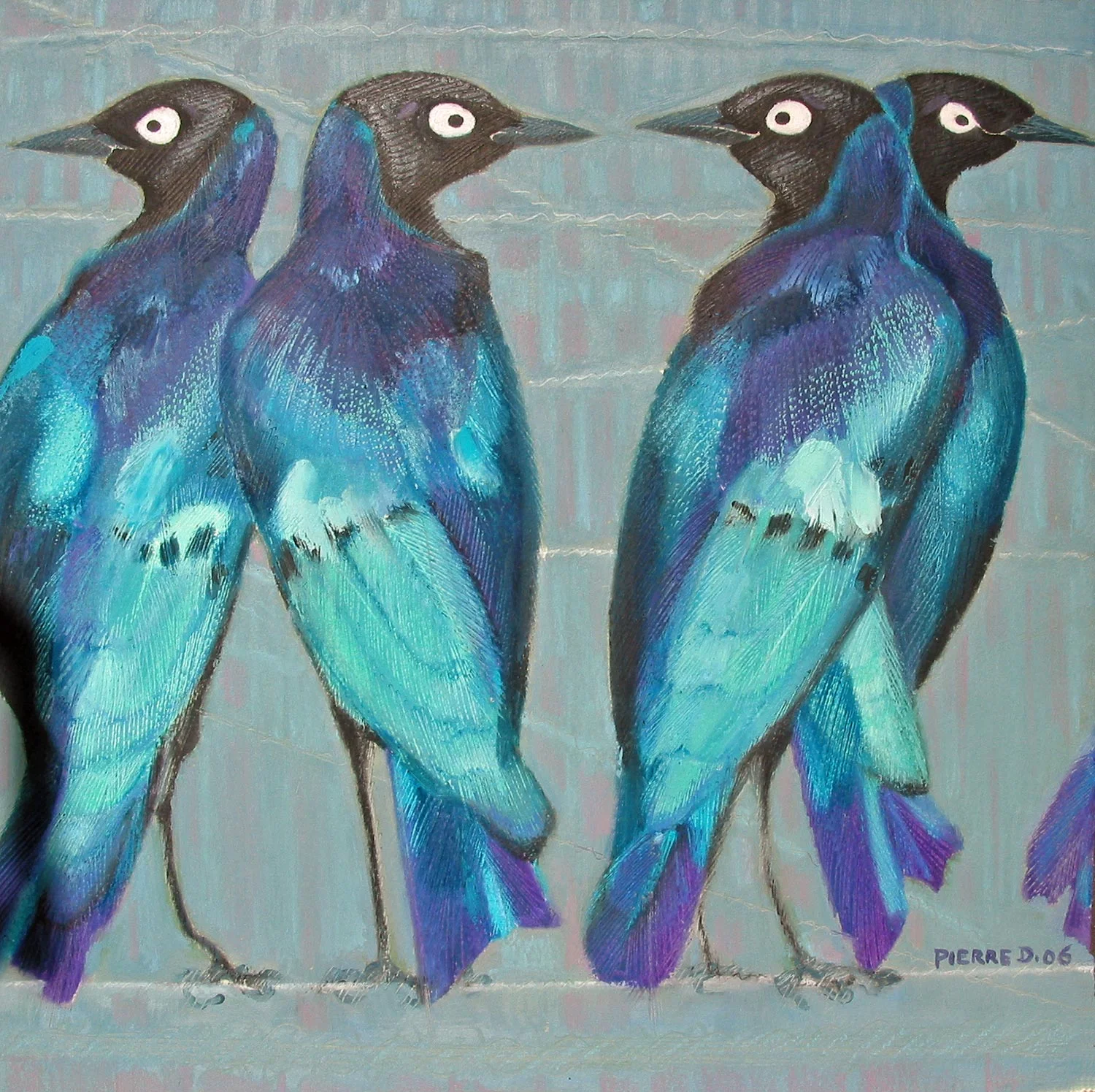 On the Wire © Oil and oil pastels on fine paper 38 cm high x 38 cm wide