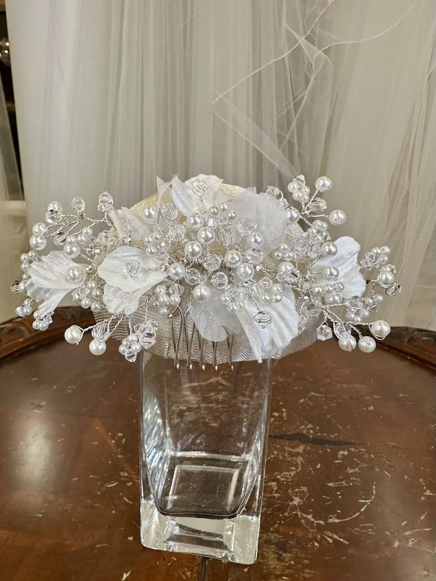 Updated vintage bridal headpiece designed from mom's 1990 halo wreath.