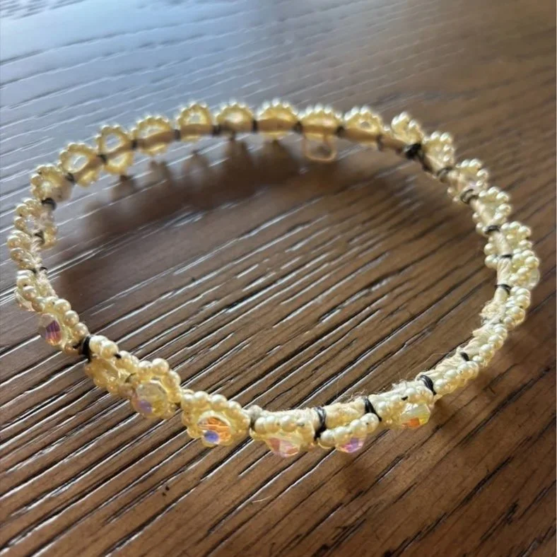 Pearl and crystal band from vintage wedding crown after being taken a part to repurpose into modern headpiece.