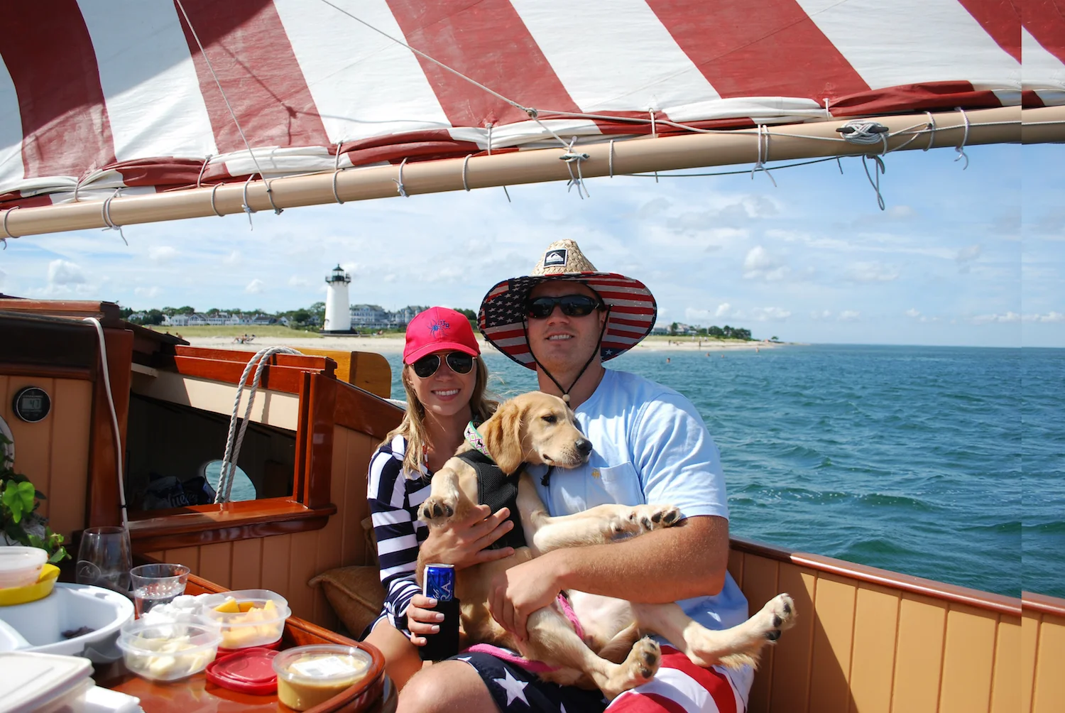 Brielle and Alex sure knew how to dress the part while sailing past the Edgartown Lighthouse where they shot engagements pics the day before.