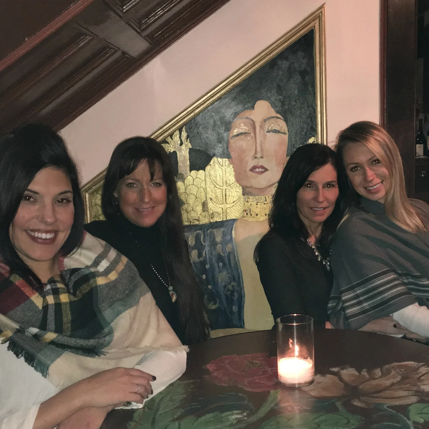 Denise suggested dinner at Mouzon House . Katie, Denise, me, and the bride-to-be enjoyed dinner, wine, talk, and pics in this quaint house filled with artwork.
