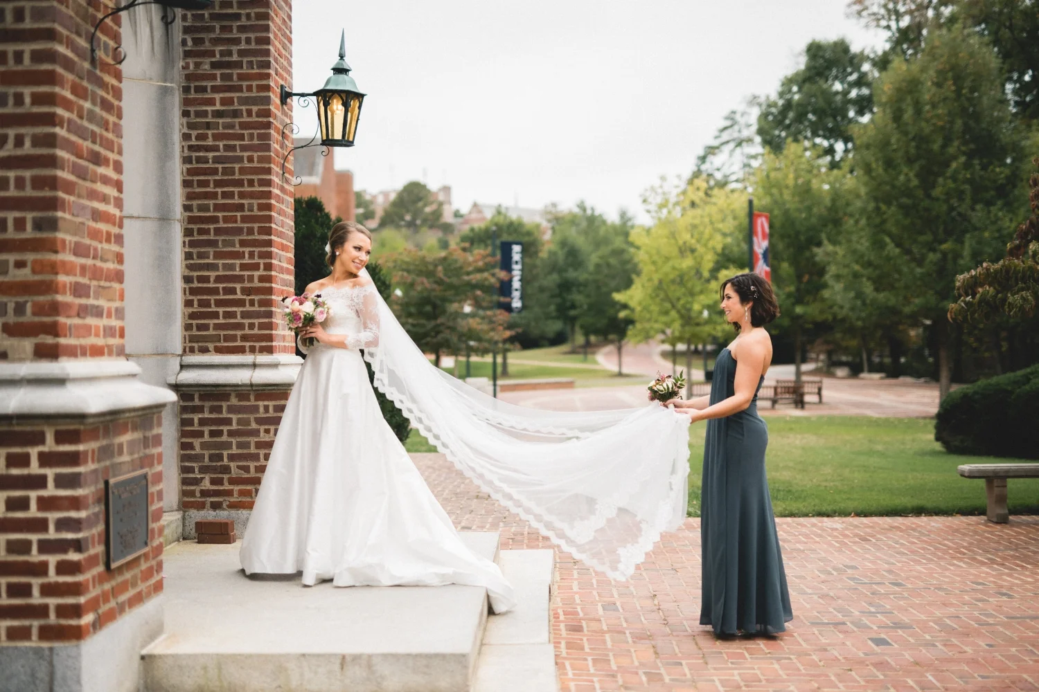 Brielle and Aubrey have been around bridal veils and headpieces since they were little. However, this veil was different! It was designed for Brielle "only"--a long two tier cathedral veil made of soft European net and hand edged with the finest French laces.