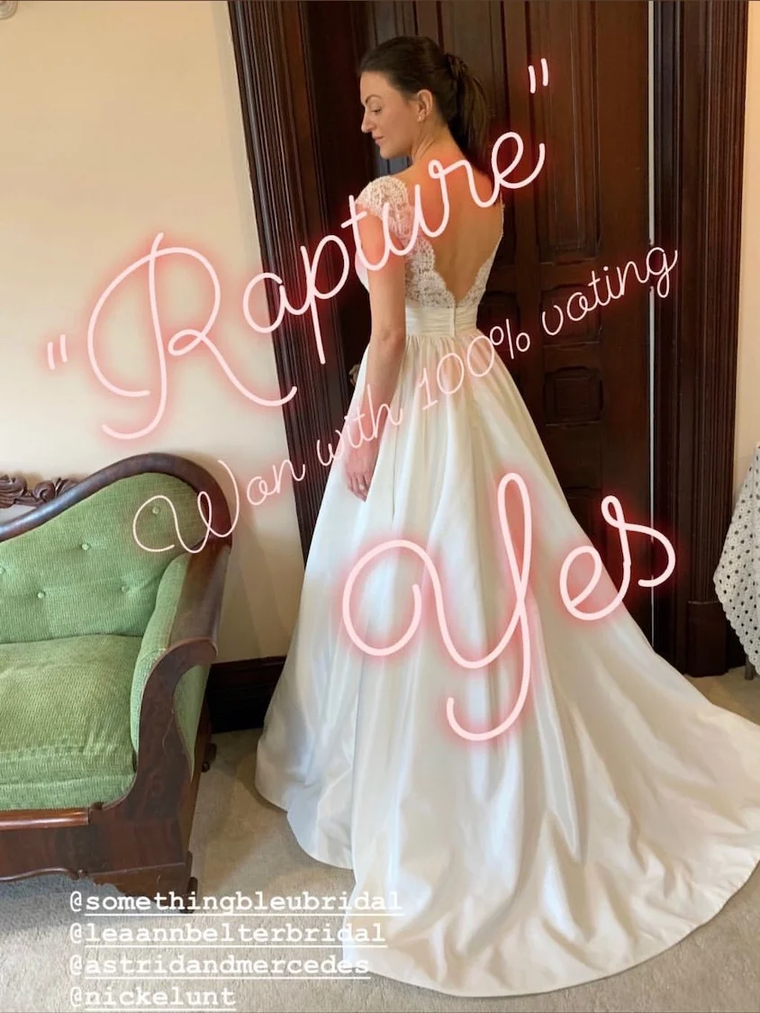 In April, Nicole and I traveled to, Something Bleu Bridal , in Saratoga Springs, NY, to choose gowns for the shoot. Our Instagram followers voted and overwhelmingly chose “Rapture” from the Astrid and Mercedes Collection of Lea-Ann Belter as the top pick!