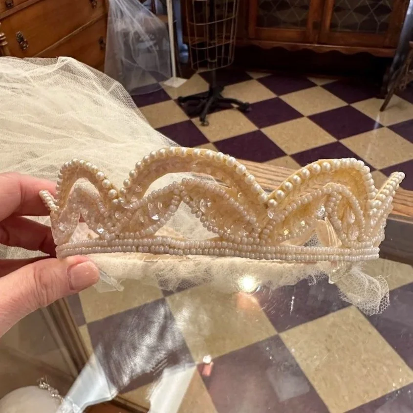 Vintage headpiece donated to Headpiece.com made of pearls and sequins in the 50s.