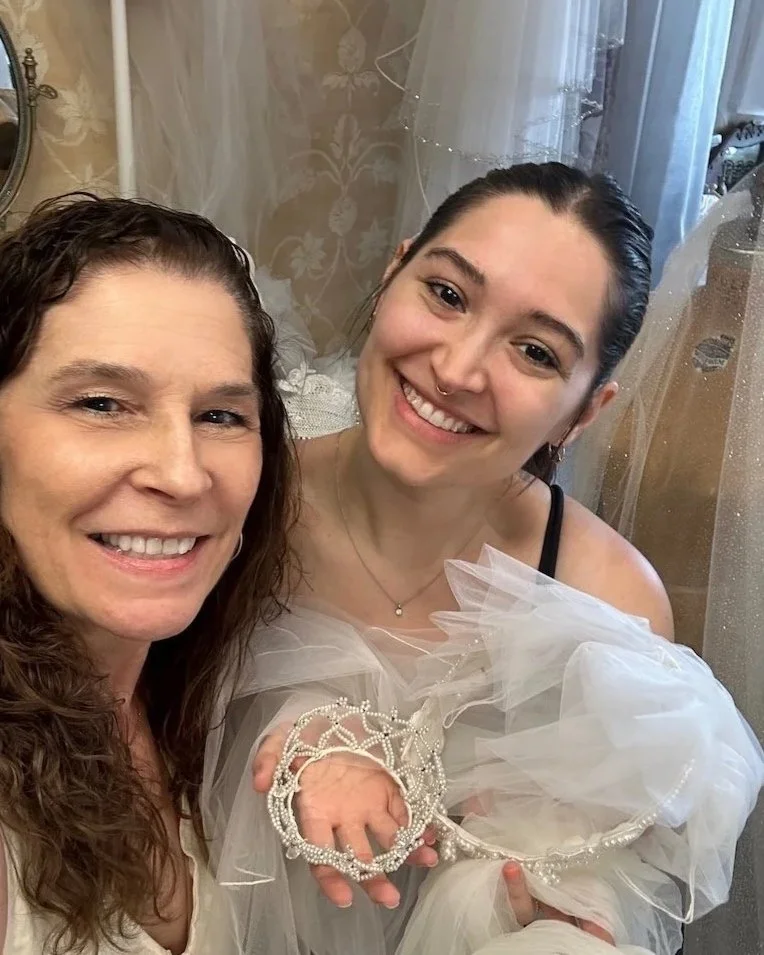 Marie Hunt, owner of Headpiece.com pictured with a bride-to-be.