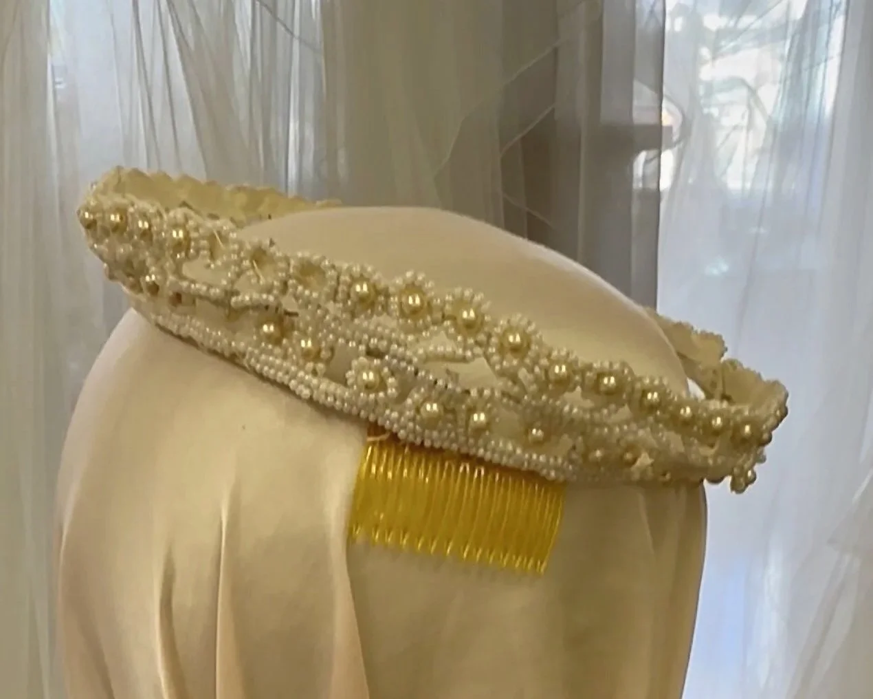 1953 vintage beaded wedding crown crushed with no structure.