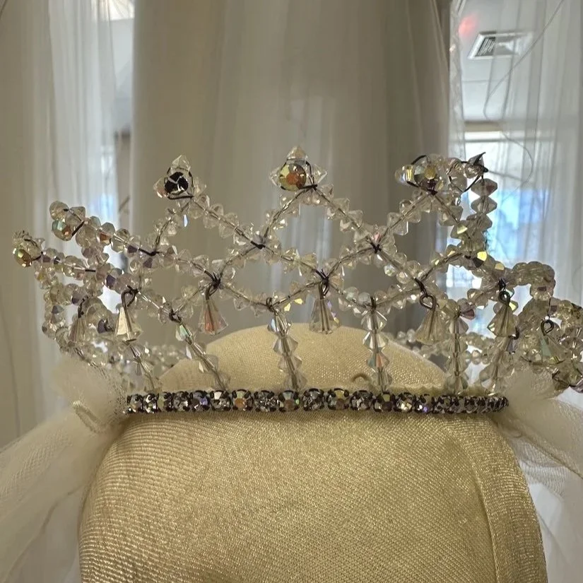 50s wedding crystal crown in need of restoration.