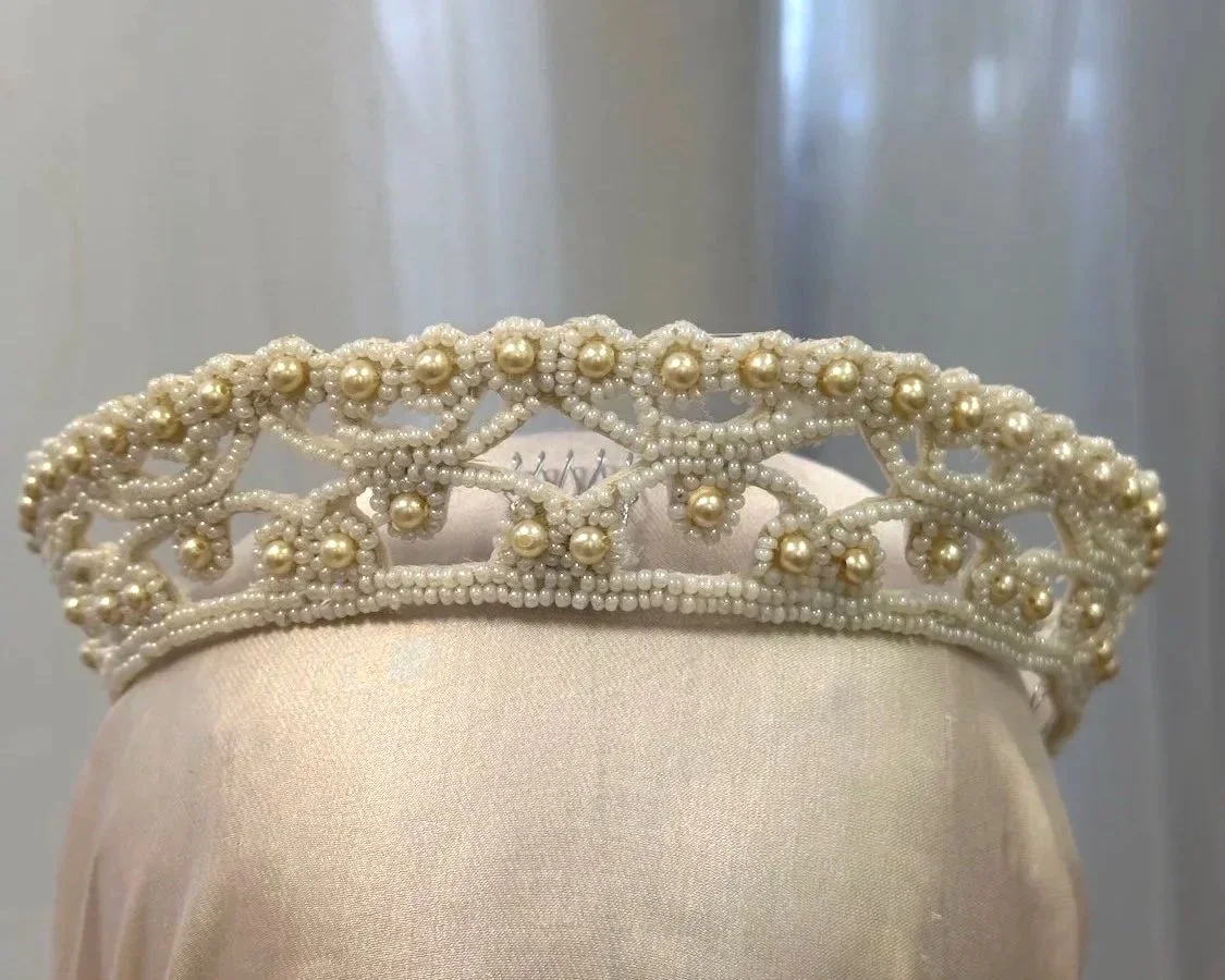 Expertly restored beaded pearl wedding crown from 1954.
