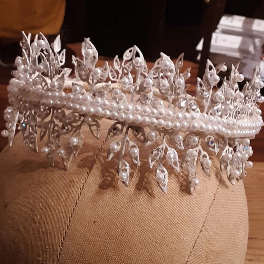 1960s vintage wedding crown after a failed restoration from a NYC milliner.