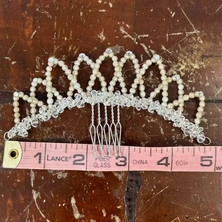 Measurements of vintage wedding crown restyled to a bridal comb.