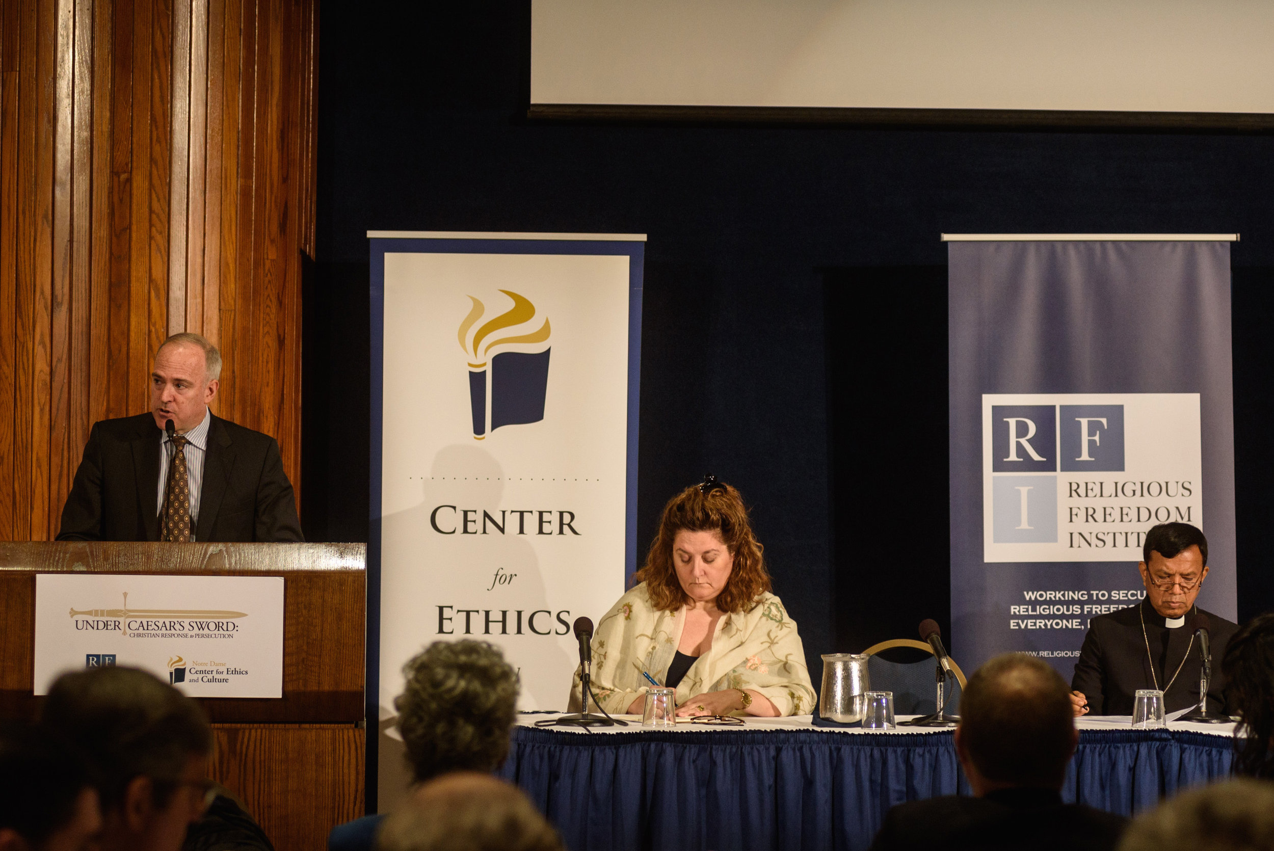 Daniel Philpott joins Sebastian Francis Shaw, Archbishop of Lahore, India, and scholar Elizabeth Prodromou to discuss the findings of the Under Caesar’s Sword project (What is to Be Done? symposium, April 2017)Photo: Nathan Mitchell Photography