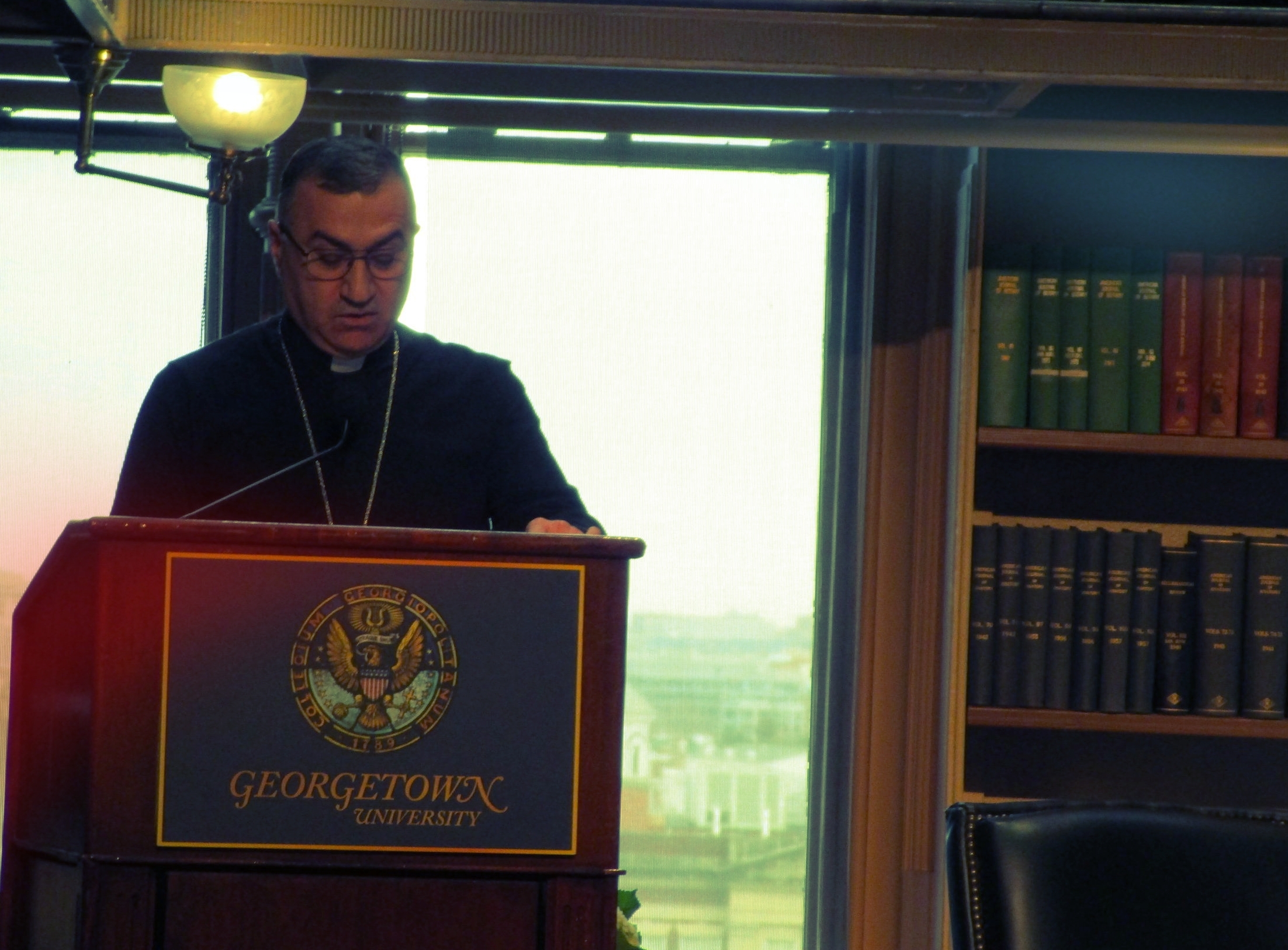 Archbishop Bashar Warda, Chaldean Catholic Archdiocese of Erbil on February 15, 2018 at Georgetown University. Photo: RFI/Jeremy Barker