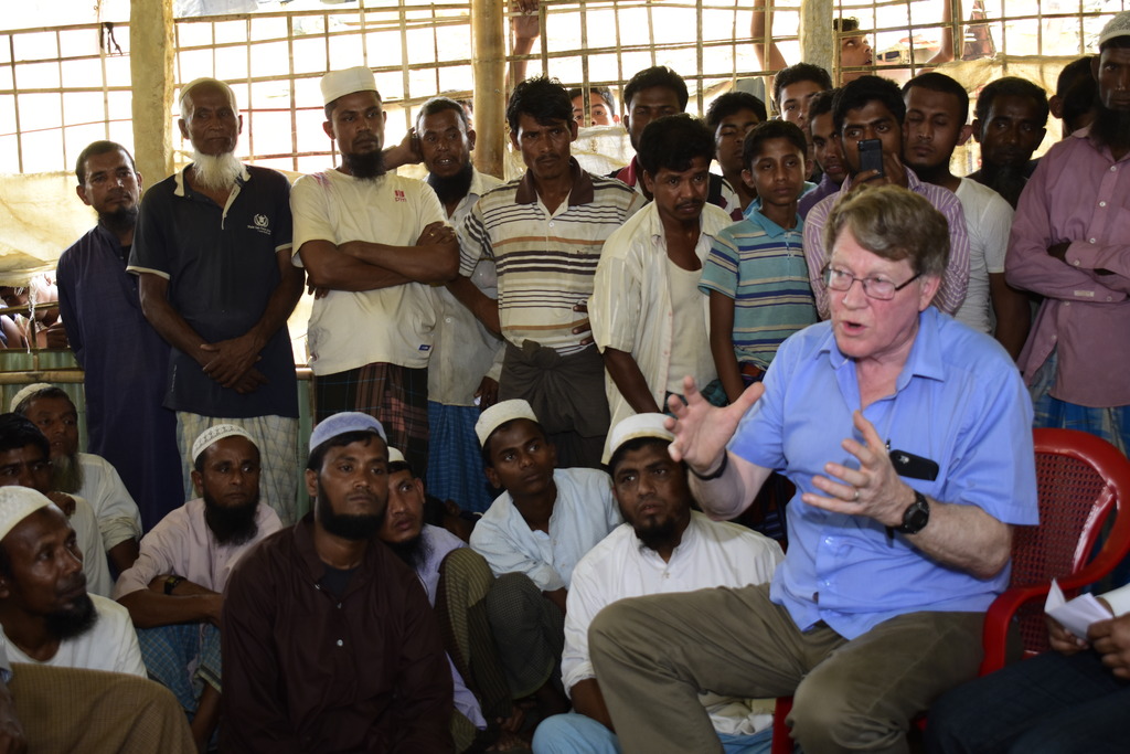 Kent Hill meeting with Rohingya refugees in Cox's Bazaar, Bangladesh during a March 2018 multi-faith delegation's fact-finding trip. Photo: Interfaith Coalition to Stop Genocide in Burma