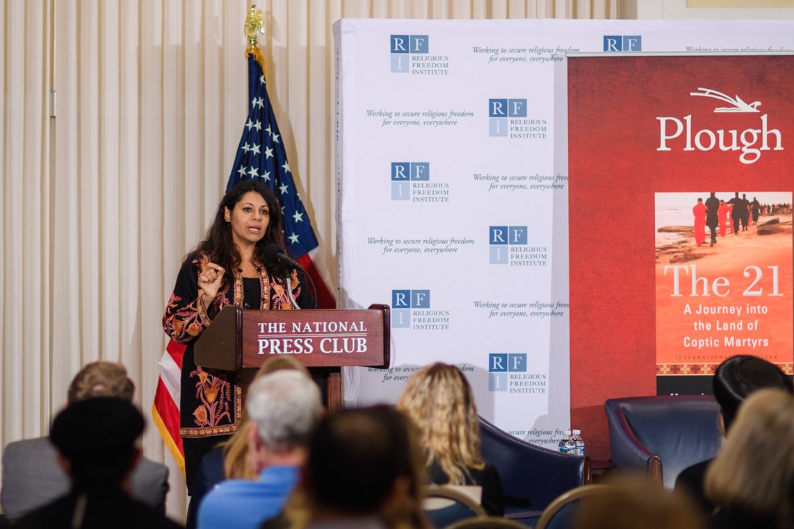  Mariz Tadros, Professor of Politics and Development at the Institute of Development Studies, University of Sussex, delivers remarks on the importance of inclusive development for addressing religious inequalities. Photo: RFI/Nathan Mitchell 