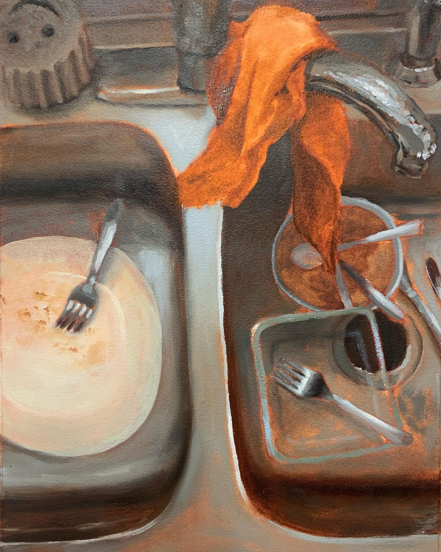 More or less what my sink looks like on any given day. This was my first study for exploring my kitchen as a space showing the passing of time. I love this study &mdash; it reminds me of the beauty of restraint (those barely painted over areas make m