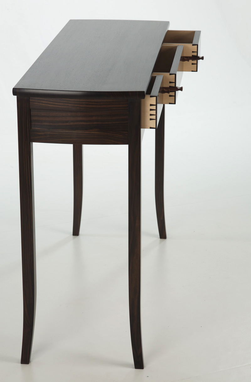 Console table in ebony and sycamore