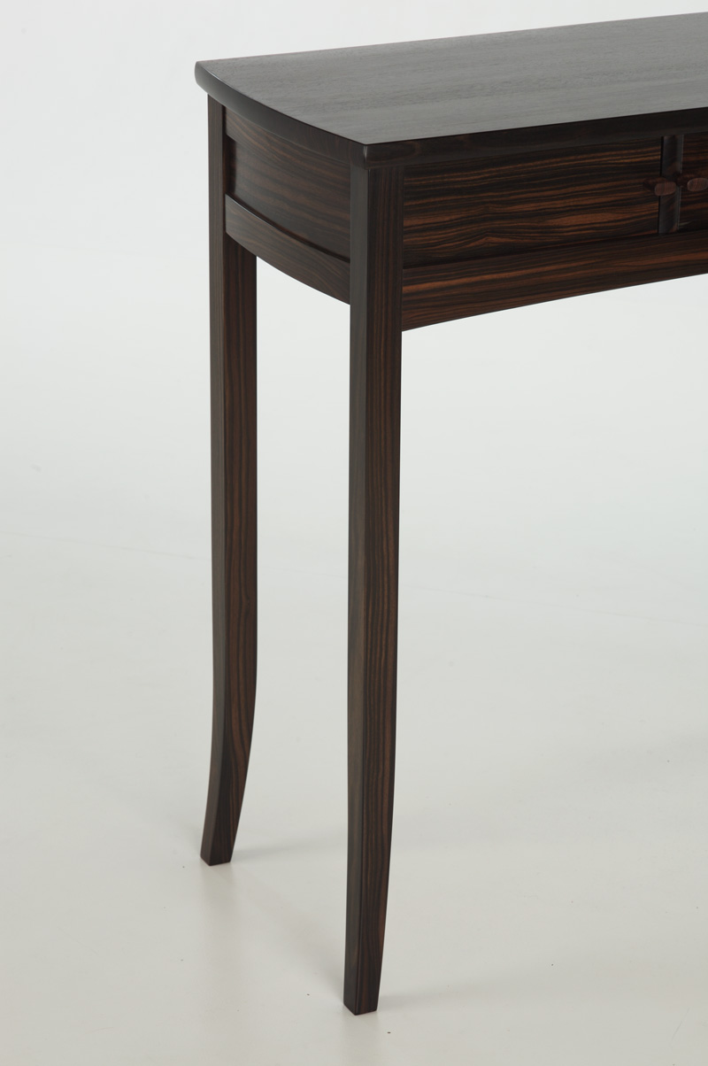Console table in ebony and sycamore detail