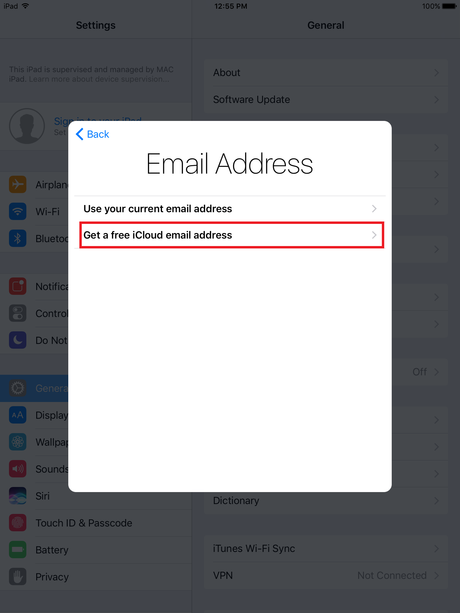 08_Tap "Get a free iCloud email address"
