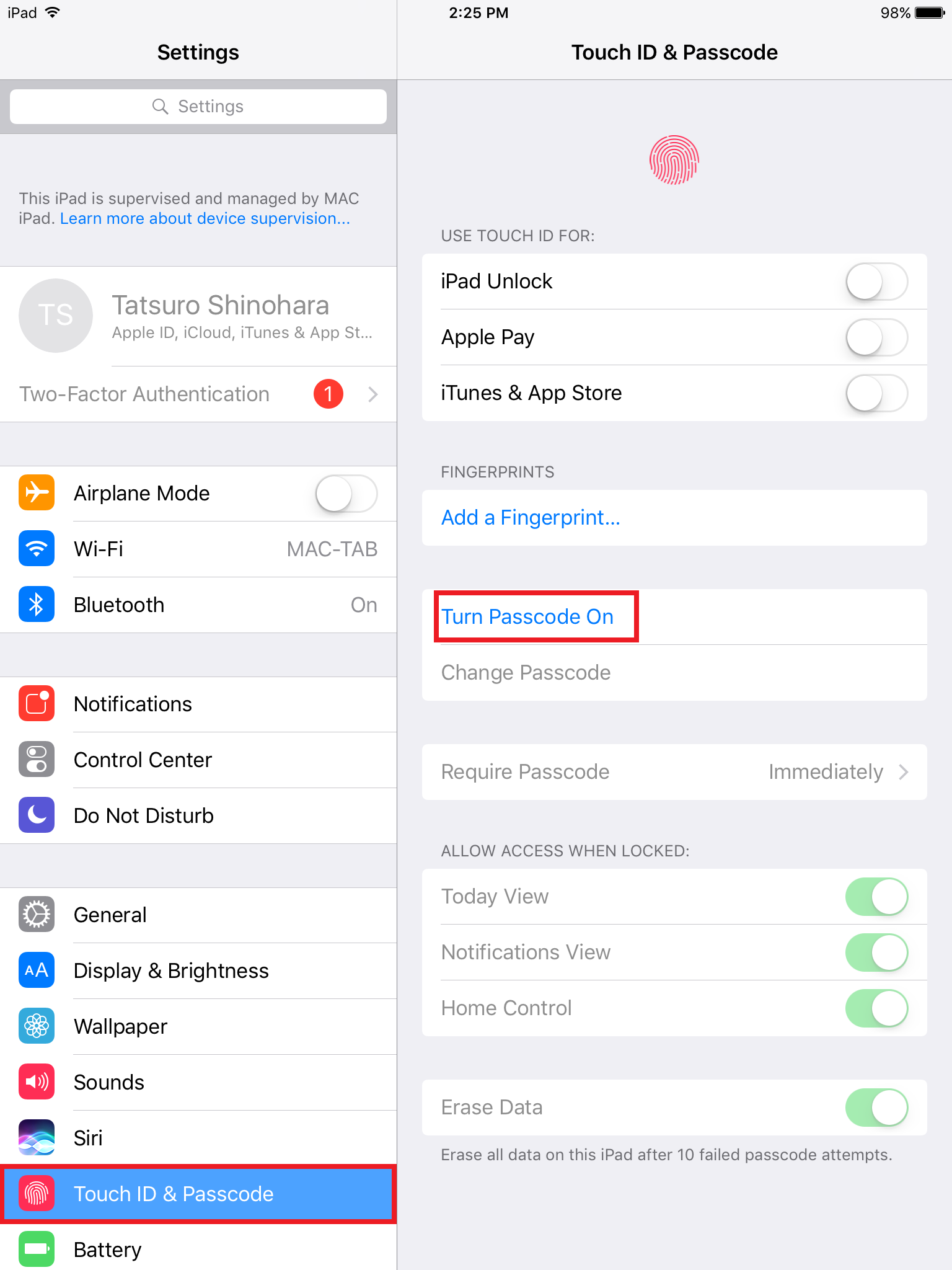 71_Tap "Touch ID & Passcode" and "Turn Passcode On"
